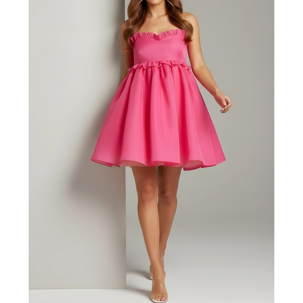 SELKIE The Rosebud Ruffled Organza Mini Dress, Cali Pink, 2X - Picture 4 of 12